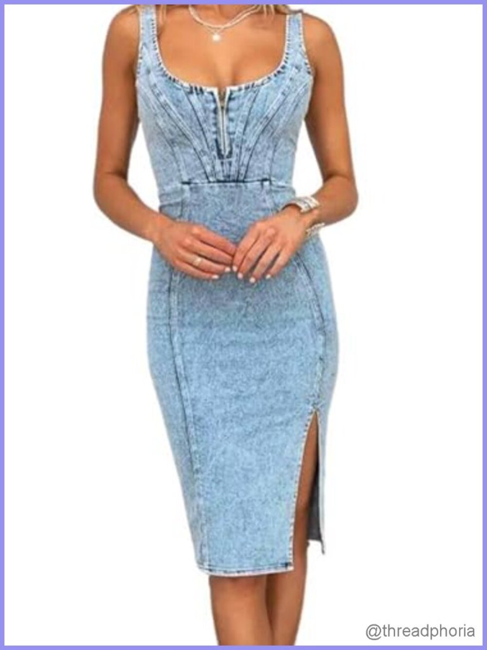 Sleeveless Side Slit Bodycon Midi Denim Dress for Women